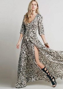 Gladiator sandals to a long robe dress