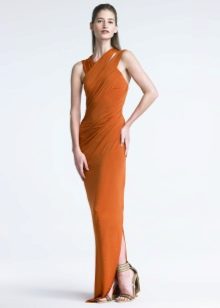 Floor-length jersey dress with drapes