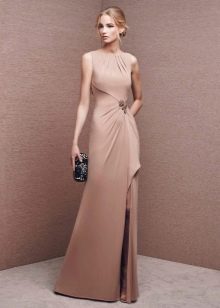 Jersey dress beige to the floor