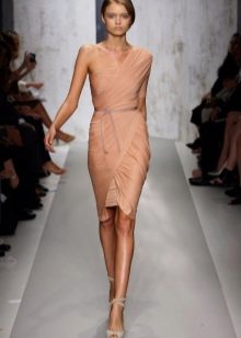 Jersey dress beige with drapery