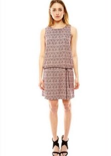 Mid-length dress with drop waist and straight skirt