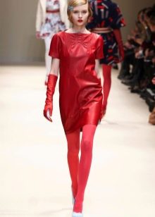 Red mini eco-leather dress