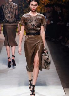 Faux leather dress with slit