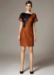 Brown eco-leather dress with black insert