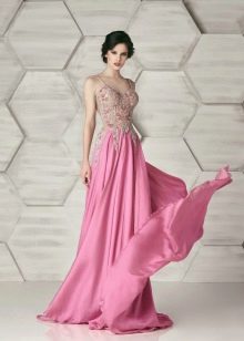 Robe de soirée en crêpe de Chine avec strass