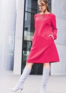 Pink 60s A-Line Midi Dress Paired with Boots