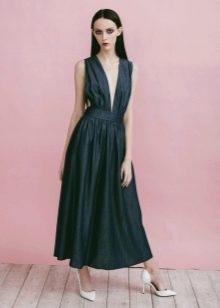 Plunging Neck Flare Fitted Dress