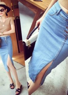 Below the knee denim pencil skirt