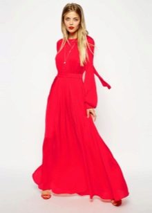 Floor-length dress with sleeves red