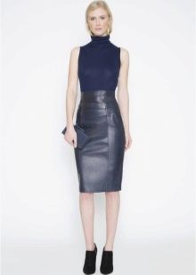 High-waisted black leather pencil skirt