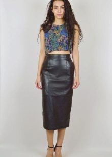 High-waisted black leather pencil skirt