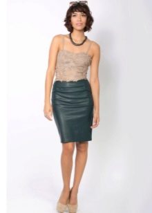 Dark green leather pencil skirt