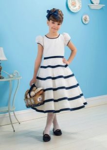 Summer dress for girls in blue stripes