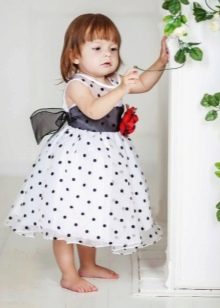 Elegant dress for girls white with black polka dots