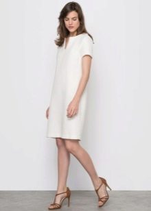 white tweed straight cut dress