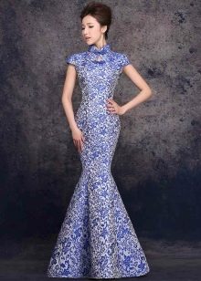 blue brocade mermaid dress