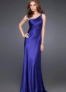 purple one shoulder satin dress
