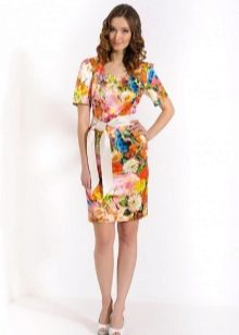 summer dress in satin with dahlia print