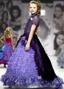 Purple fluffy dress with a train for 4th grade prom