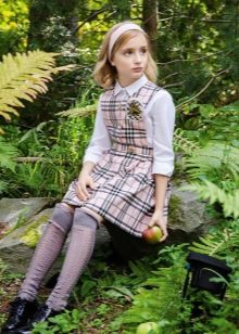 School dress for girls in plaid short