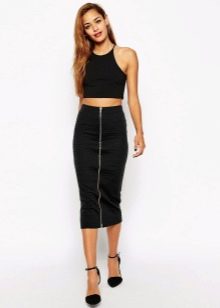 High-waisted jersey black skirt with zipper