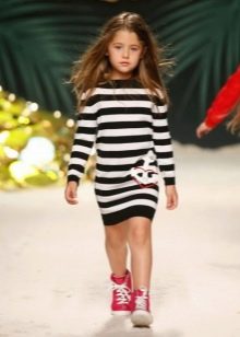 Knitted winter dress for girls with stripes