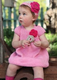 Knitted dress for girls knitting pink