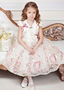 White Patterned Kindergarten Prom Dress