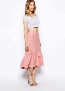 Asymmetric pink skirt with flounce