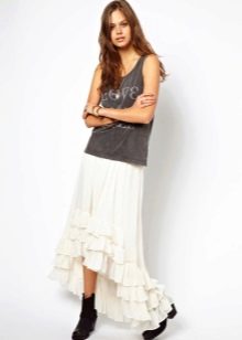 Asymmetric ruffle skirt below the knee