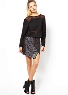 Asymmetric leather skirt with jumper