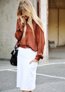 white pencil skirt with wide blouse