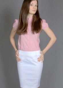 white pencil skirt with pink blouse