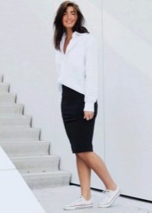 Black pencil skirt paired with a white graduation shirt