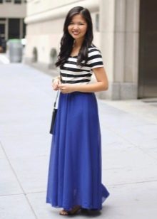 Long blue half-sun skirt