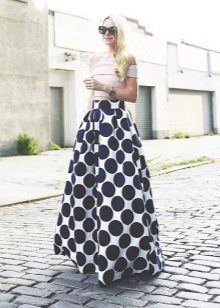 Long semi-sun skirt in large peas