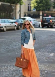 orange floor-length skirt
