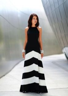 black and white cross-striped maxi skirt