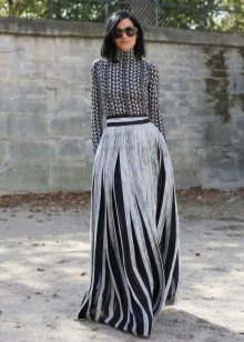 side stripe black and white maxi skirt