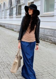 floor-length blue skirt with flounces