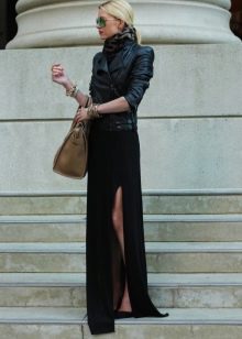 black floor-length skirt with a slit