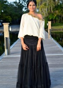 long black flounced skirt