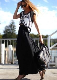 long black skirt with asymmetrical top