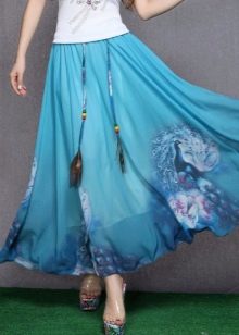 peacock feather long summer skirt