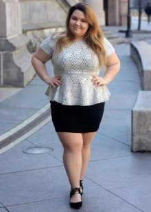Skirt in combination with a peplum blouse for a girl with an Apple-like figure