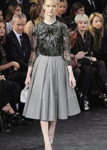 Gray skirt sun made of thick leather