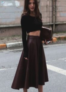 Burgundy leather skirt sun with crop top