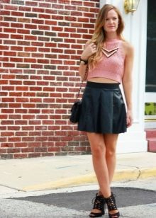 Leather skirt sun with a short knitted top