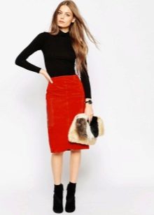Red turtleneck pencil skirt