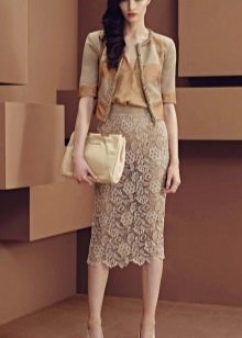 beige lace pencil skirt